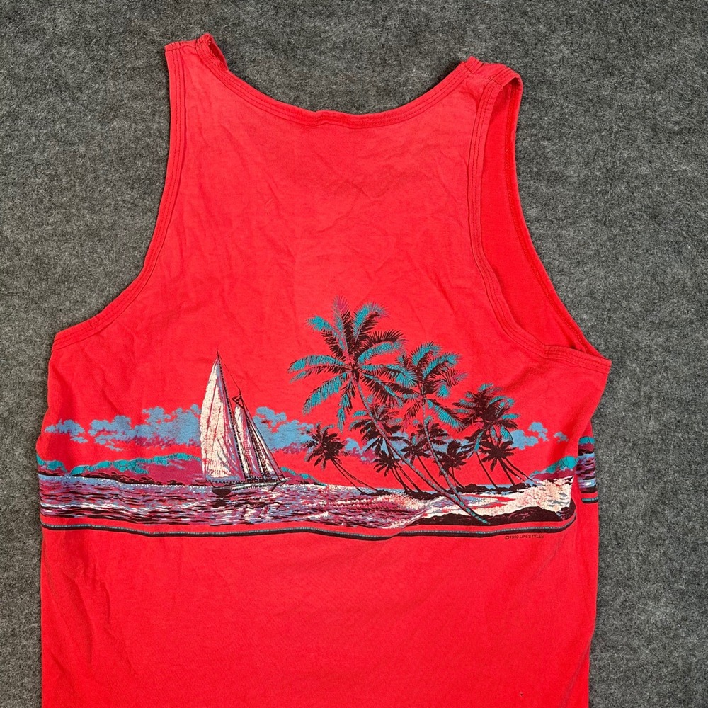 VTG 90s Wrap Around Tank Top Men Medium Red 1990 Daytona Beach Vintage Tropical
